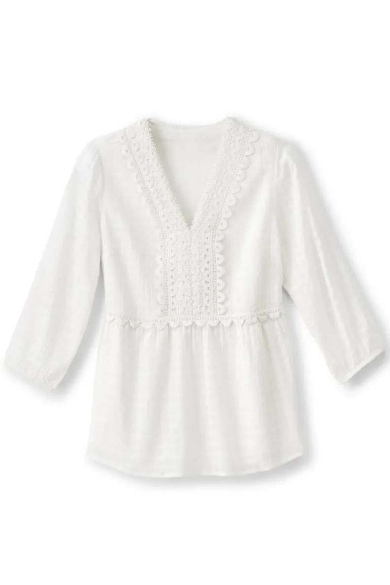 Soft Surroundings Elodie Windowpane Gauze Top| Tops