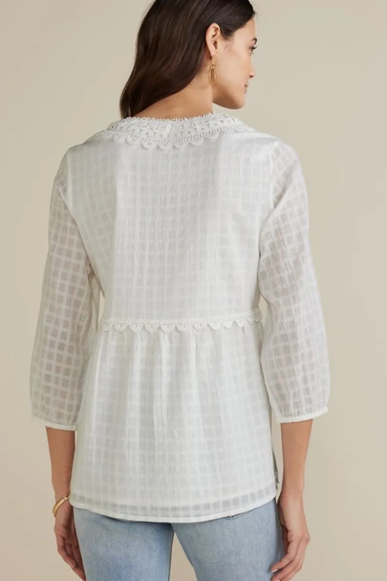 Soft Surroundings Elodie Windowpane Gauze Top| Tops
