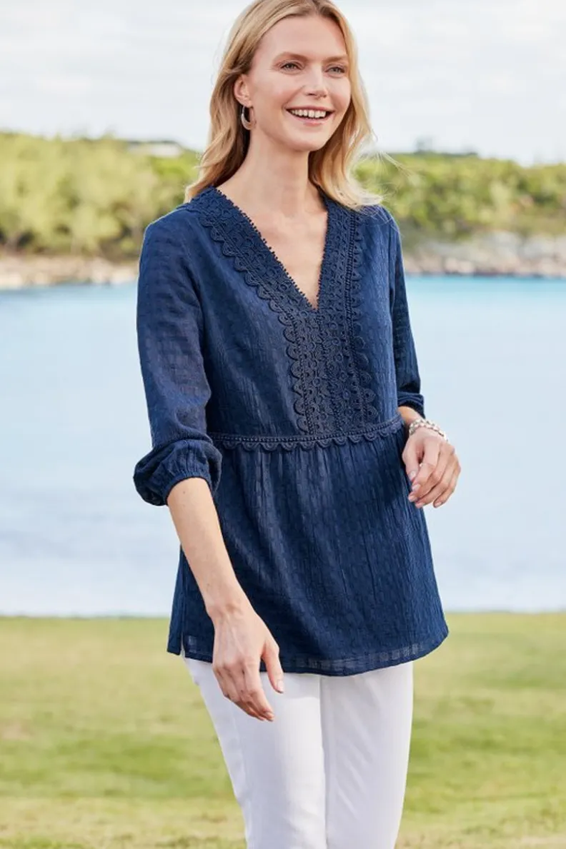 Soft Surroundings Elodie Windowpane Gauze Top| Tops