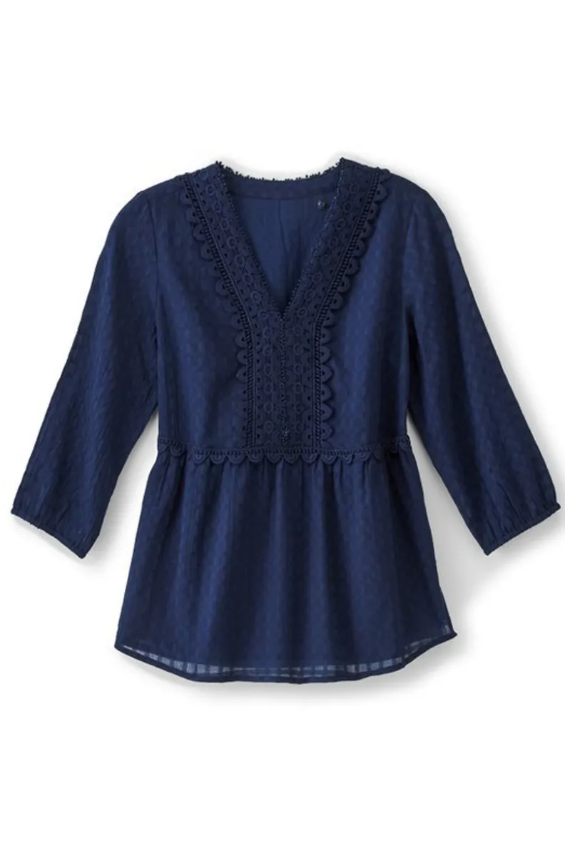 Soft Surroundings Elodie Windowpane Gauze Top| Tops