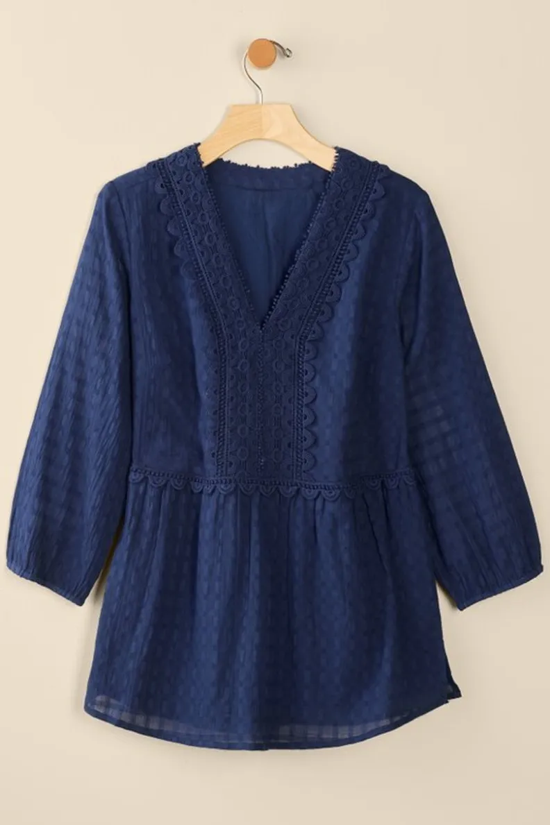 Soft Surroundings Elodie Windowpane Gauze Top| Tops