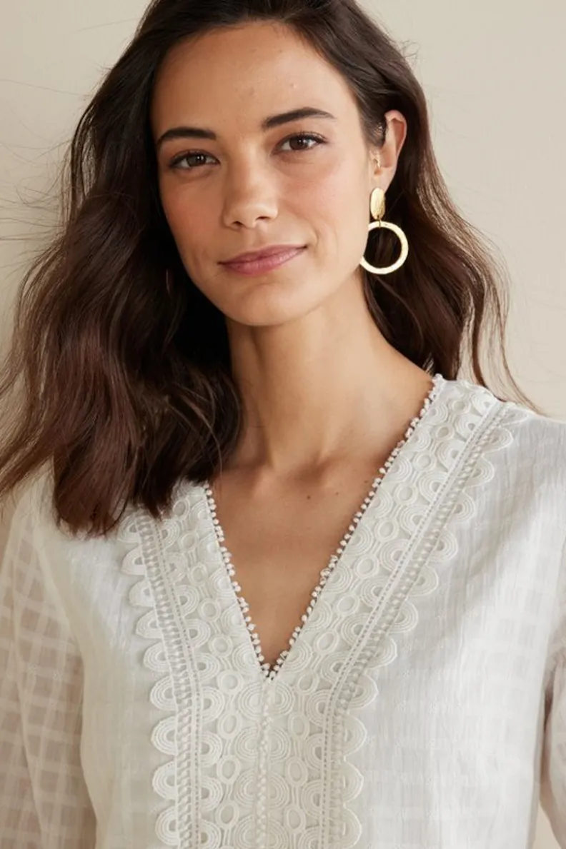 Soft Surroundings Elodie Windowpane Gauze Top| Tops