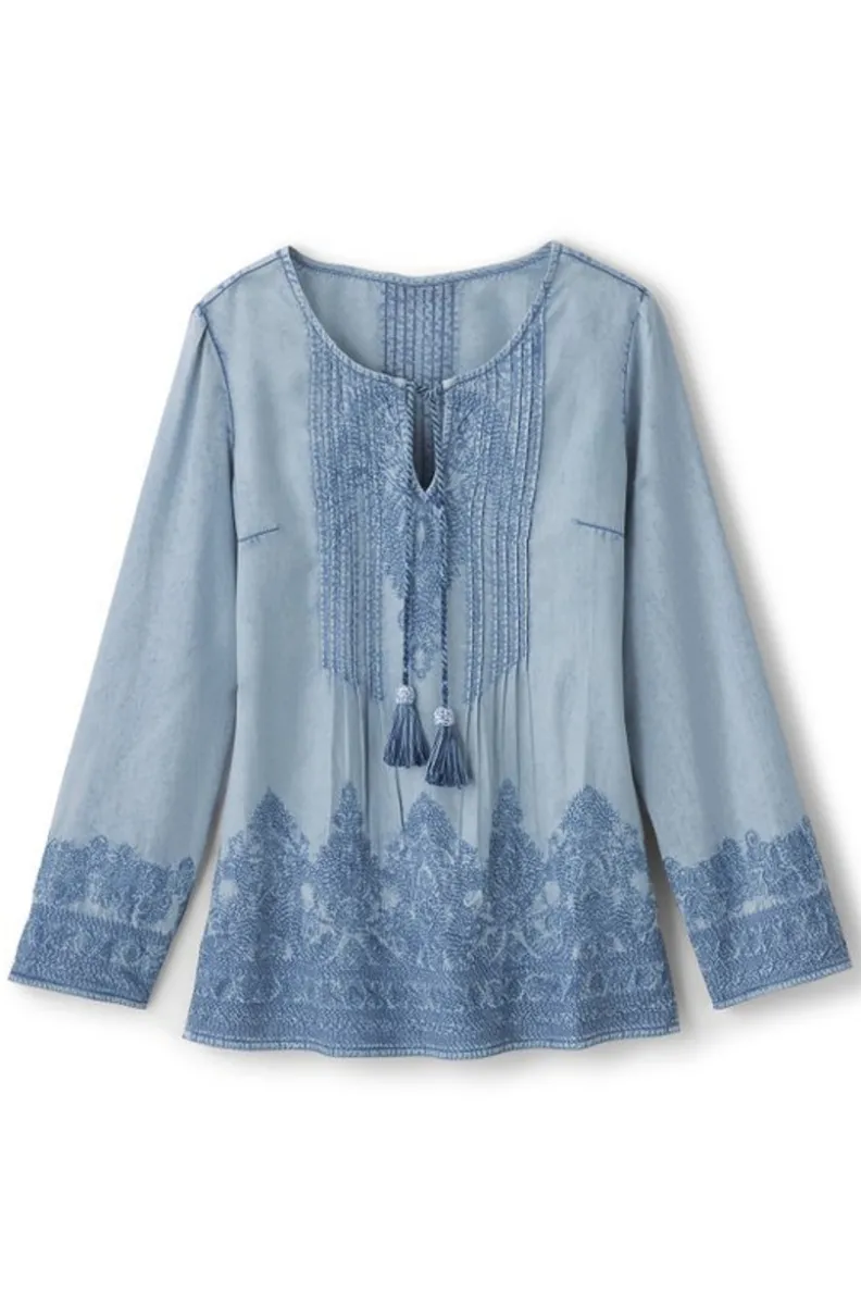 Soft Surroundings Emily Embroidered Tencel™ Top| Tops