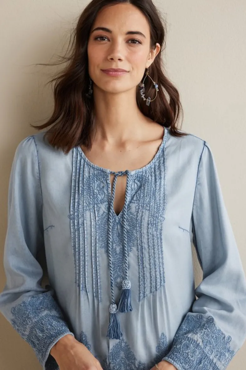 Soft Surroundings Emily Embroidered Tencel™ Top| Tops