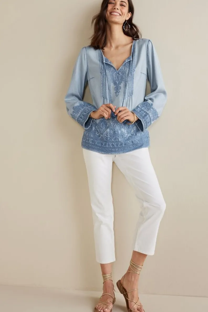 Soft Surroundings Emily Embroidered Tencel™ Top| Tops