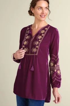 Soft Surroundings Evelyne Embroidered Velvet Tunic| Tops