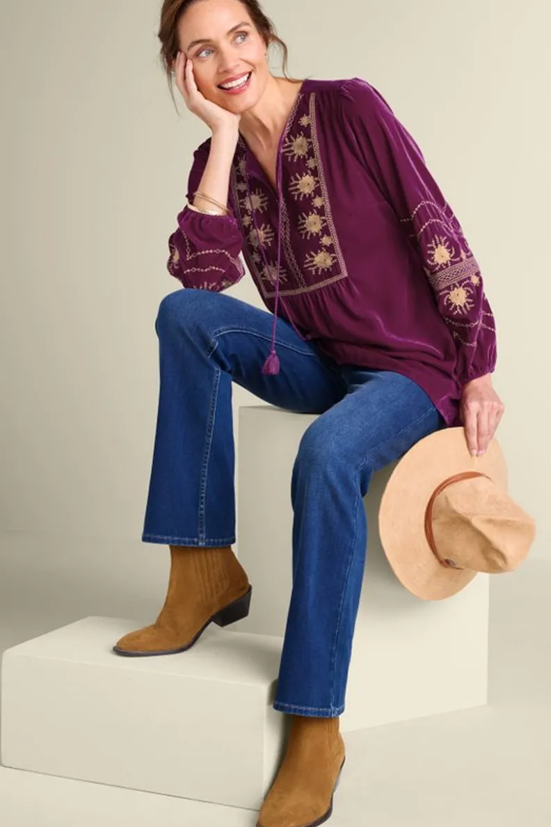 Soft Surroundings Evelyne Embroidered Velvet Tunic| Tops