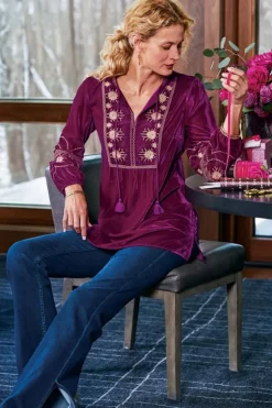 Soft Surroundings Evelyne Embroidered Velvet Tunic| Tops