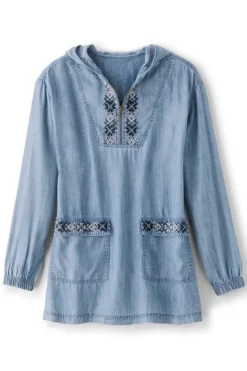 Soft Surroundings Evie Embroidered Tencel Hoodie| Tops