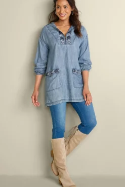 Soft Surroundings Evie Embroidered Tencel Hoodie| Tops