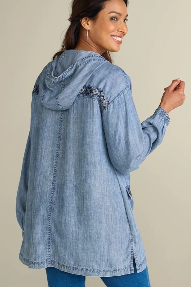 Soft Surroundings Evie Embroidered Tencel Hoodie| Tops