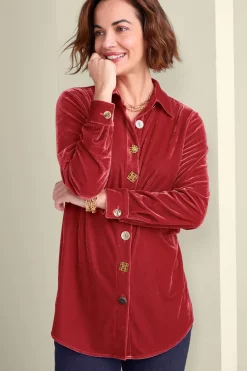 Soft Surroundings Filigree Velvet Boyfriend Shirt| Tops