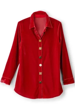 Soft Surroundings Filigree Velvet Boyfriend Shirt| Tops