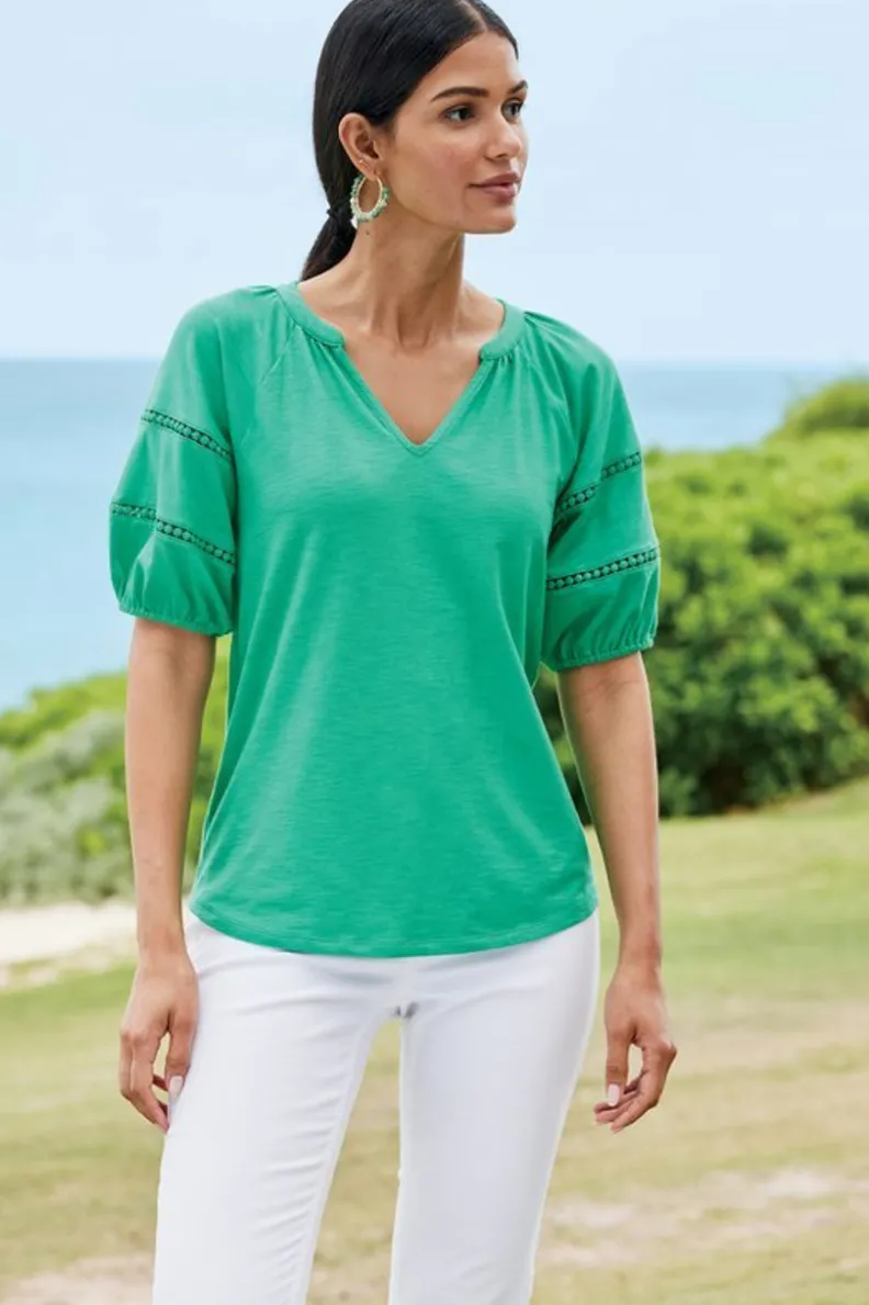 Soft Surroundings Heidi Supima Puff Sleeve Tee| Tops