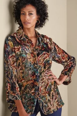 Soft Surroundings Icon Silk Velvet Poets Tunic Shirt| Tops