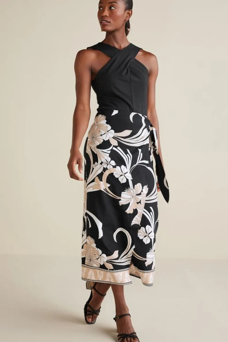 Soft Surroundings Isla Stretch Linen Midi Skirt| Skirts
