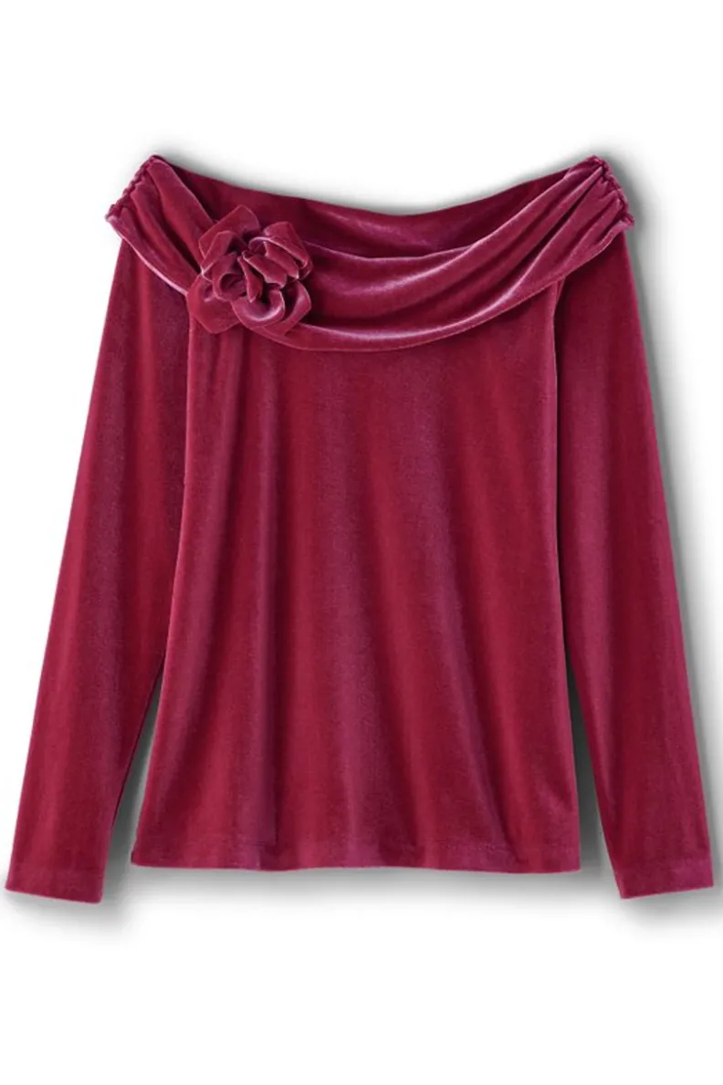Soft Surroundings Jeanna Rosette Velvet Top| Tops