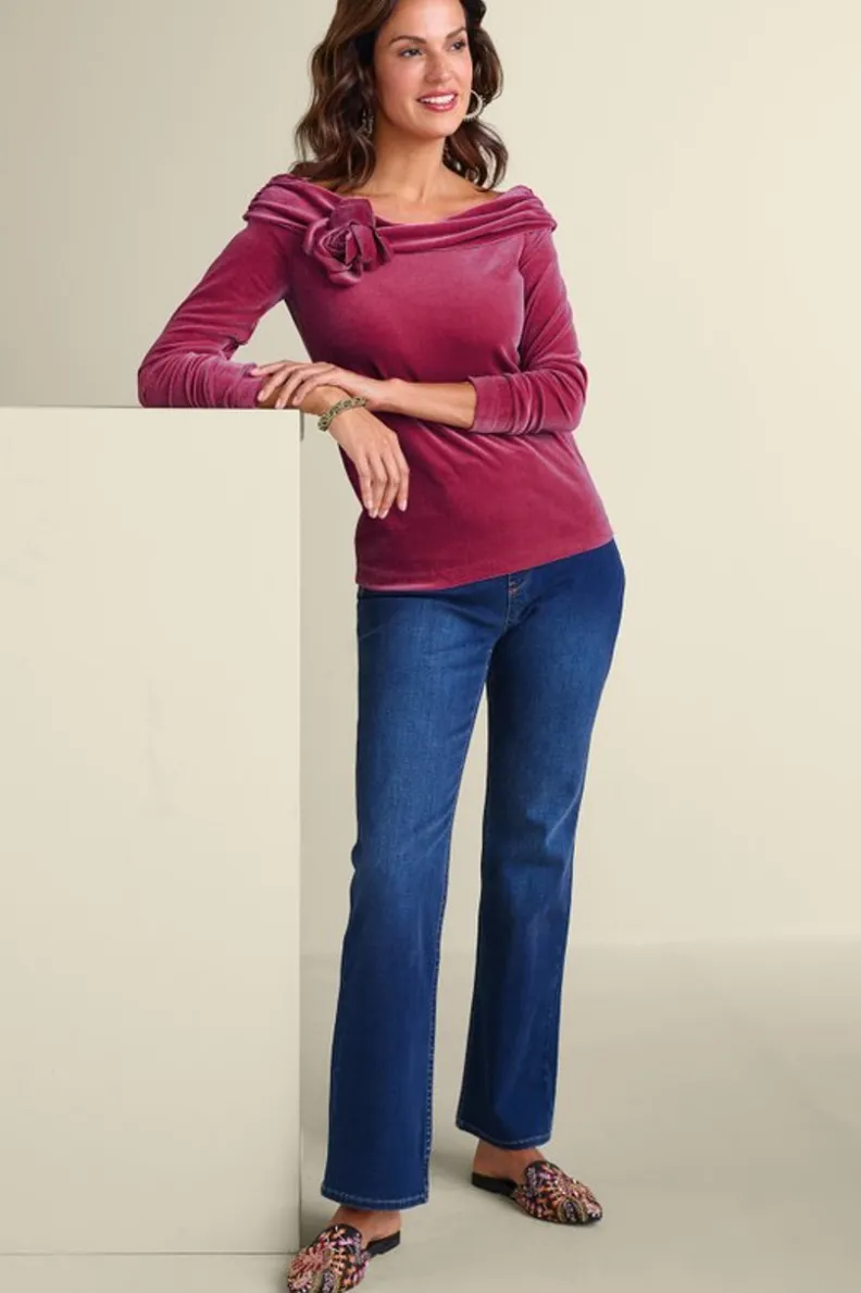 Soft Surroundings Jeanna Rosette Velvet Top| Tops