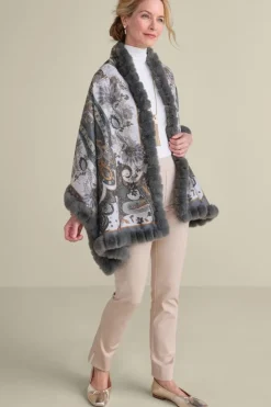 Soft Surroundings Katya Faux Fur Trim Wrap Scarf| Scarves & Wraps