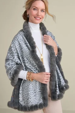 Soft Surroundings Katya Faux Fur Trim Wrap Scarf| Scarves & Wraps