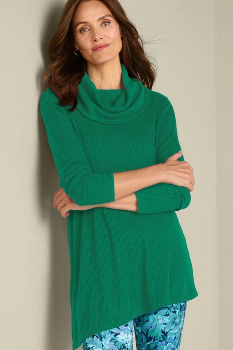 Soft Surroundings Kayla Rib Knit Cowl Neck Tunic| Tops