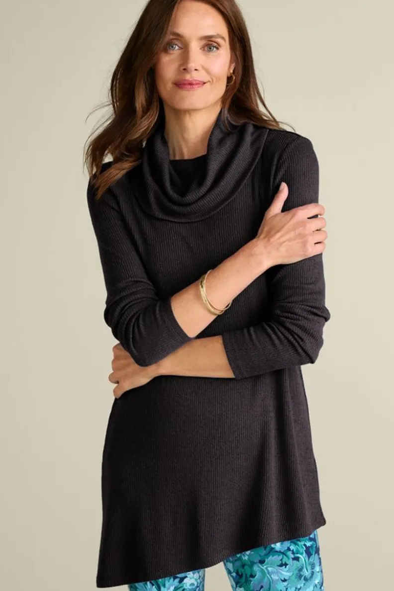 Soft Surroundings Kayla Rib Knit Cowl Neck Tunic| Tops