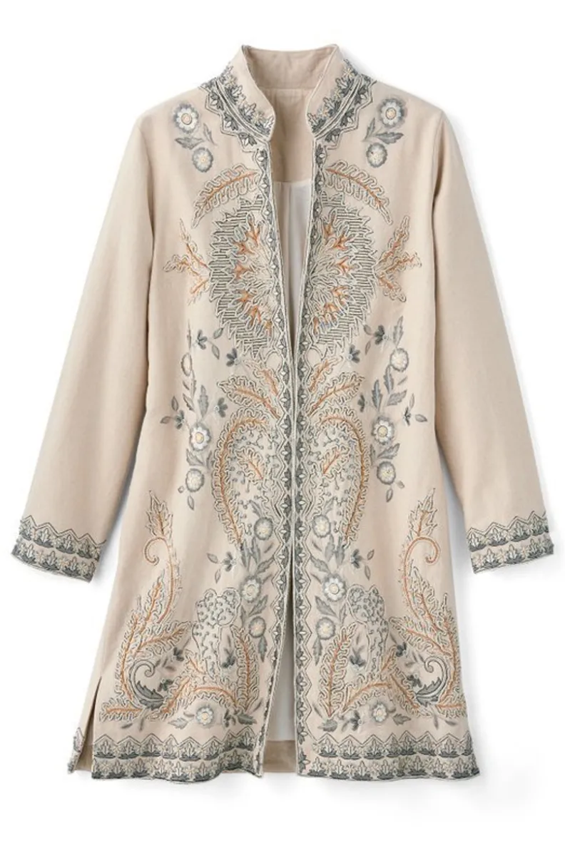 Soft Surroundings Kerala Embellished Natural Jacket| Toppers|Jackets & Coats