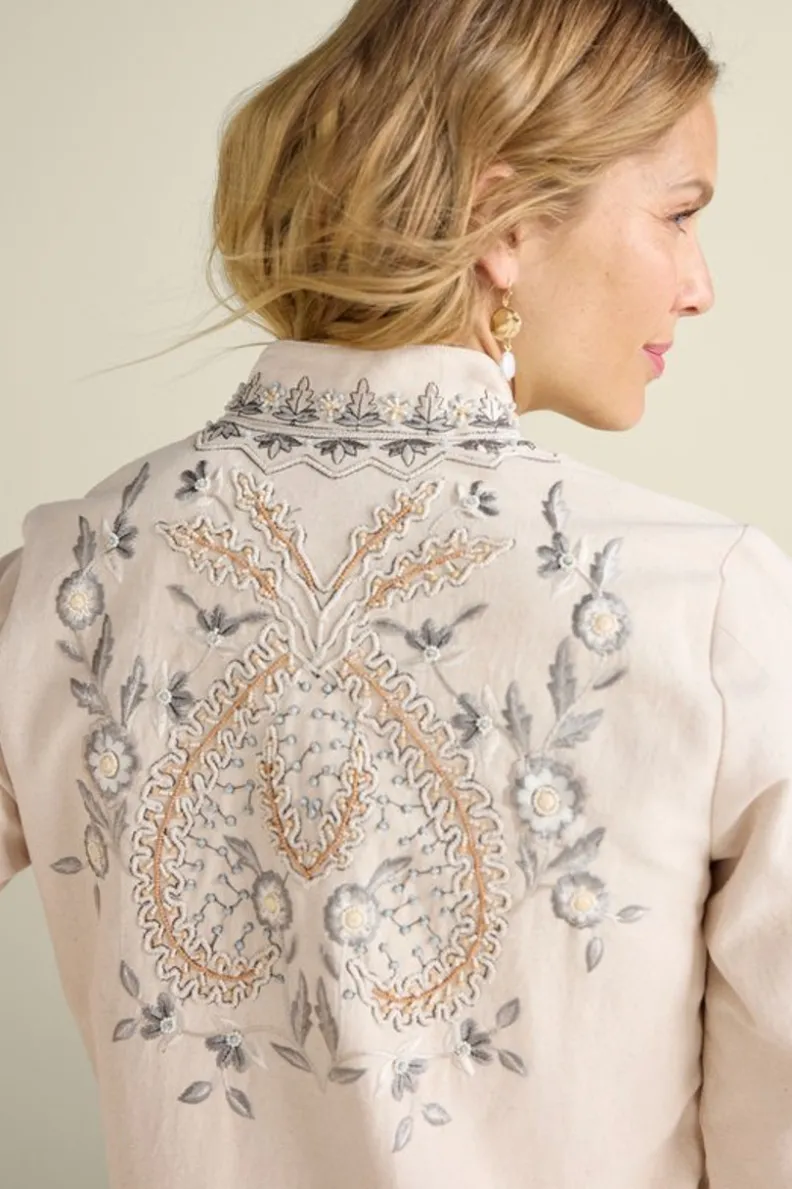 Soft Surroundings Kerala Embellished Natural Jacket| Toppers|Jackets & Coats