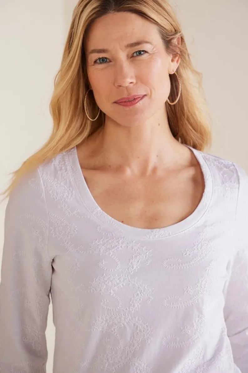 Soft Surroundings Linnea Embroidered 3/4 Sleeve Tee| Tops