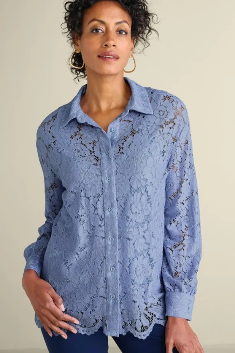 Soft Surroundings Lisa Lace Button Front| Tops