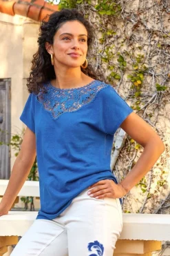 Soft Surroundings Luella Linen Blend Lace Tee| Tops