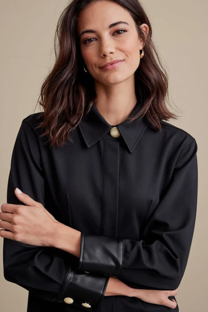 Soft Surroundings Mattea Faux Leather Cuff Tunic| Tops