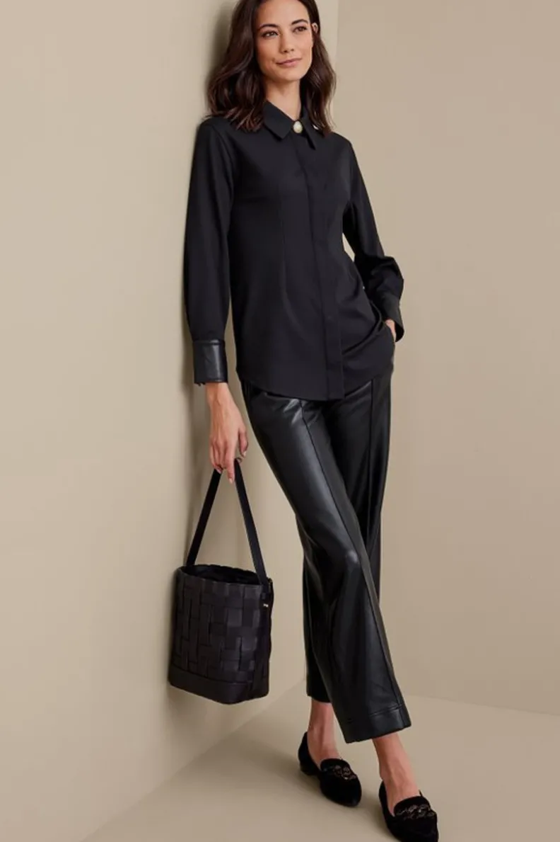 Soft Surroundings Mattea Faux Leather Cuff Tunic| Tops