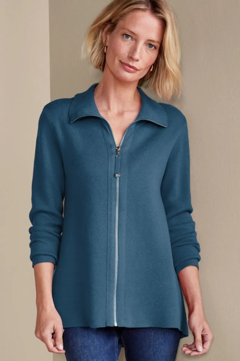 Soft Surroundings Meria Zip Cardi| Tops|Sweaters & Cardigans
