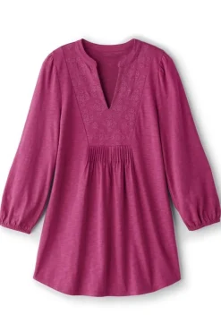 Soft Surroundings Mikaela Embroidered 3/4 Sleeve Tunic| Tops|Tunics & Leggings