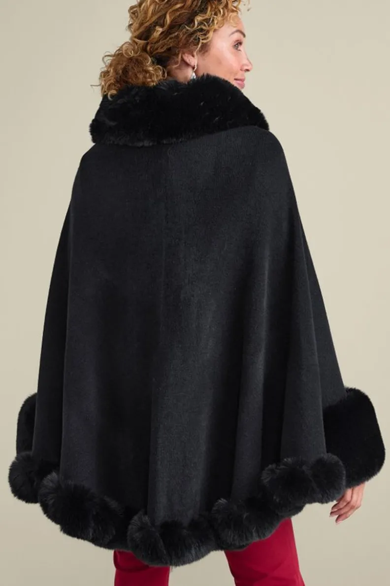 Soft Surroundings Mila Faux Fur Trim Cape| Scarves & Wraps