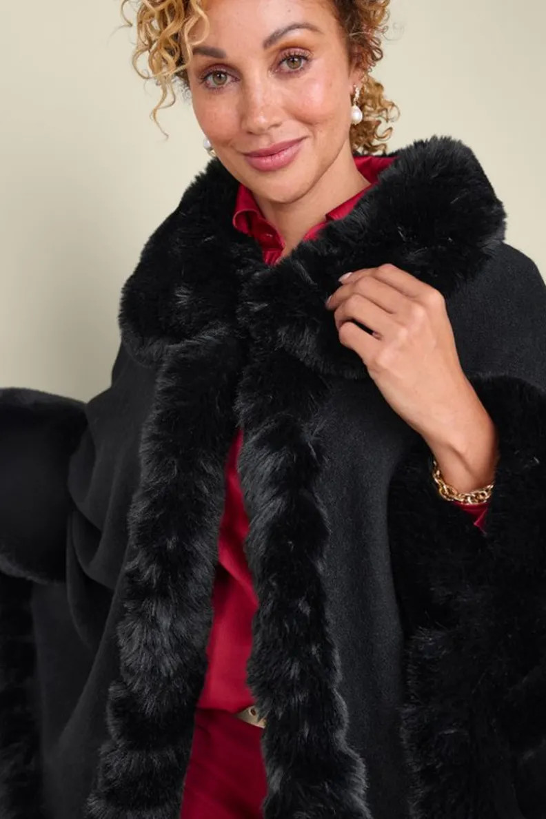 Soft Surroundings Mila Faux Fur Trim Cape| Scarves & Wraps