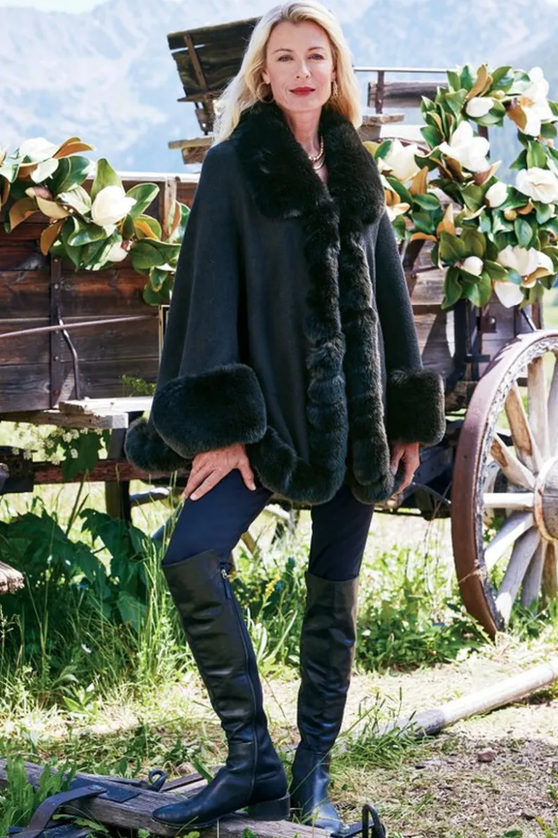 Soft Surroundings Mila Faux Fur Trim Cape| Scarves & Wraps