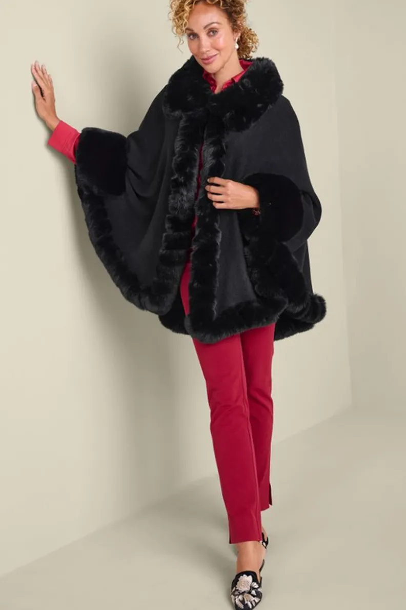 Soft Surroundings Mila Faux Fur Trim Cape| Scarves & Wraps