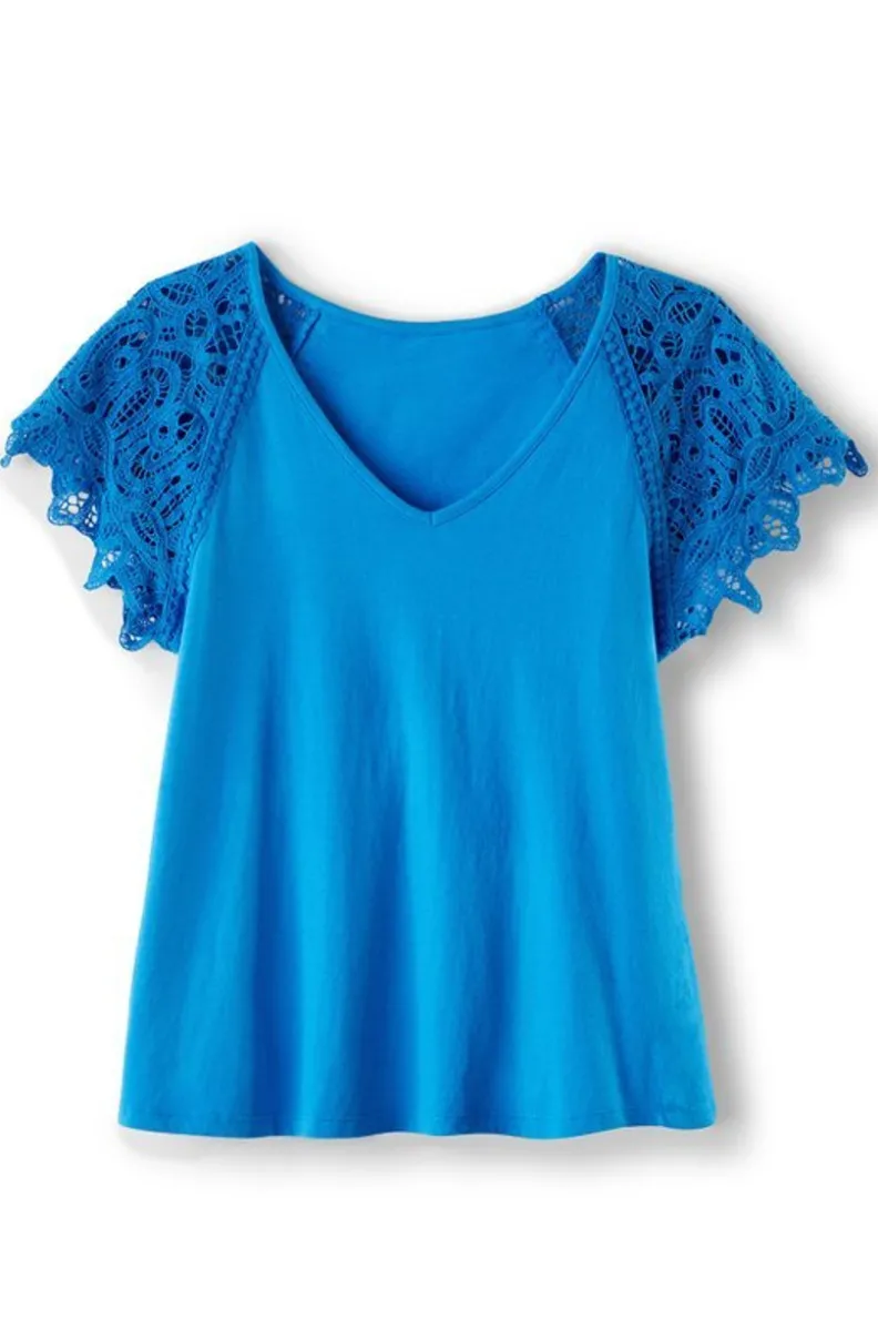 Soft Surroundings Nikita Lace Sleeve Tee| Tops