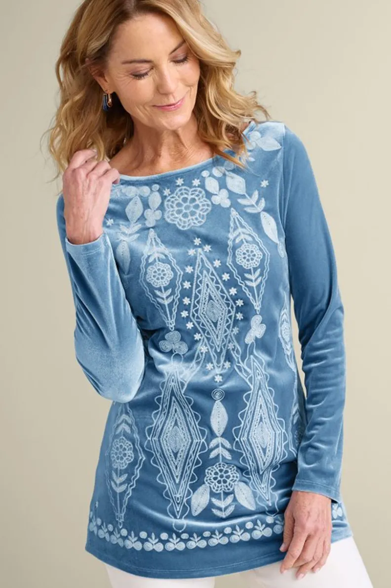 Soft Surroundings Nori Embroidered Velvet Tunic| Tops