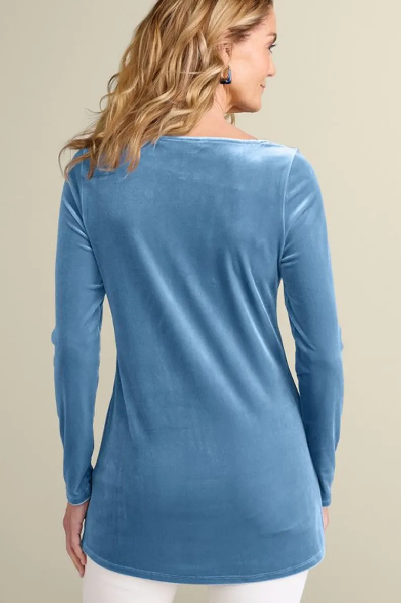 Soft Surroundings Nori Embroidered Velvet Tunic| Tops