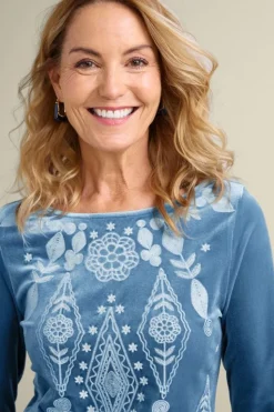 Soft Surroundings Nori Embroidered Velvet Tunic| Tops
