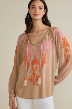 Soft Surroundings Noura Embroidered Gauze Pullover| Tops