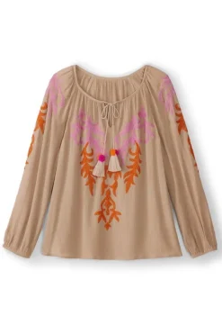 Soft Surroundings Noura Embroidered Gauze Pullover| Tops
