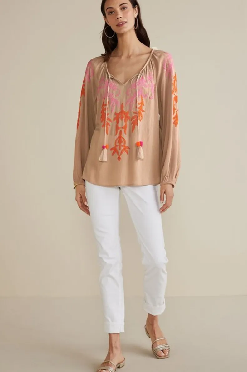 Soft Surroundings Noura Embroidered Gauze Pullover| Tops