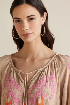 Soft Surroundings Noura Embroidered Gauze Pullover| Tops