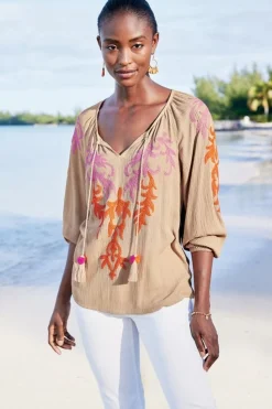 Soft Surroundings Noura Embroidered Gauze Pullover| Tops