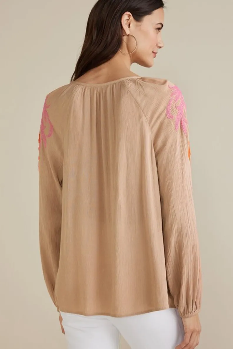 Soft Surroundings Noura Embroidered Gauze Pullover| Tops