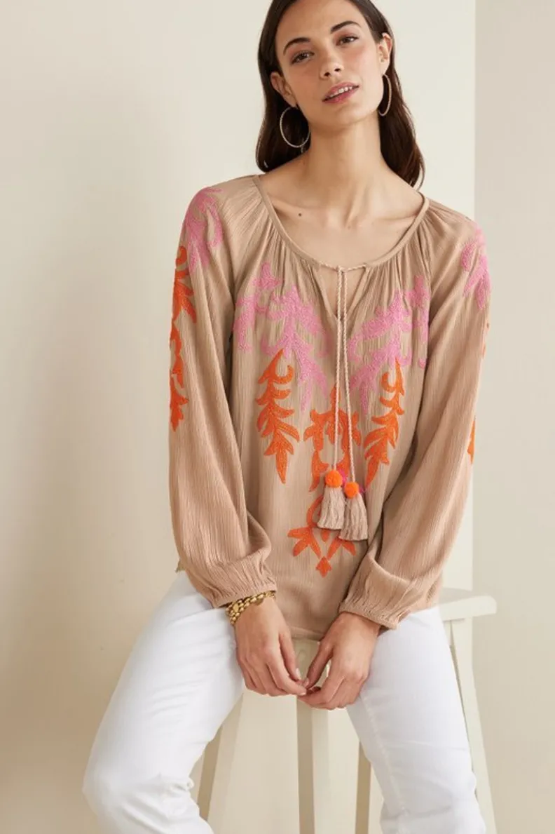Soft Surroundings Noura Embroidered Gauze Pullover| Tops